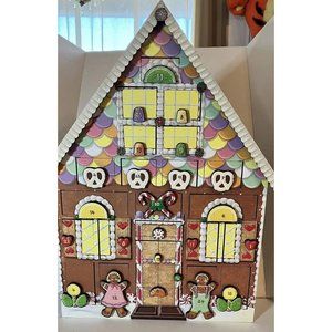 Wooden Gingerbread Advent Calendar House Box Colorful graphics. Vintage Taiwan.